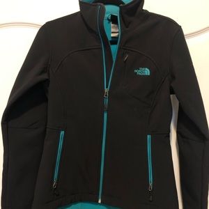 north face winter jacket black and turquoise